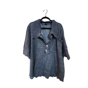 Funshine Oversized Tunic Top W/ Button Front & Asymmetrical Hem For Women Miner